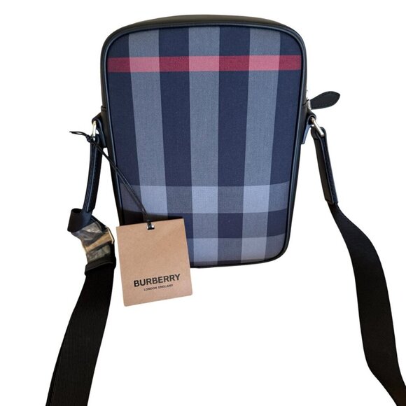 Burberry Paddy Crossbody IP Check Bag, Navy/Red with black leather - Picture 3 of 16